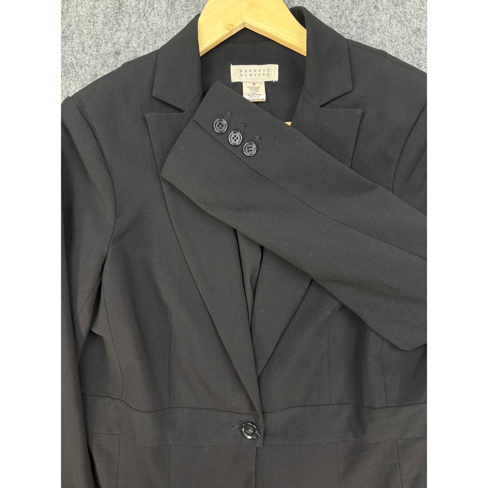 Barneys New York Womens Black Wool Blend Single Button Blazer Jacket Size 10